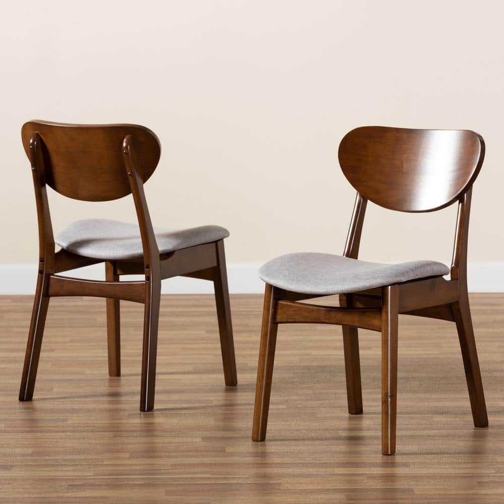 Katya Walnut Brown Wood & Gray Fabric High-Back Dining Chair Set