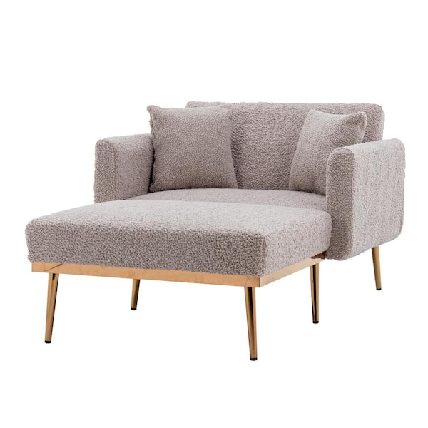 wetiny Grey Teddy Velvet with 2 Pillows Chaise Lounge Chair (Set of 1)