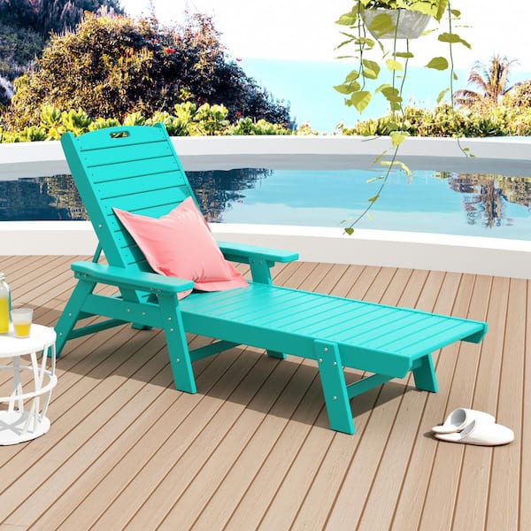 Harlo Turquoise HDPE All Weather Fade Proof Plastic Reclining Adjustable Backrest Outdoor Patio Chaise Lounge Armchair