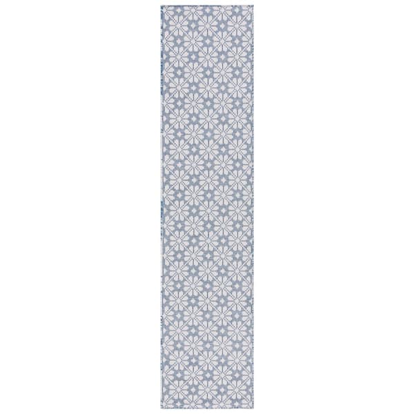 Martha Stewart 2 ft. x 9 ft. Navy/Ivory Monochrome Floral Runner Rug