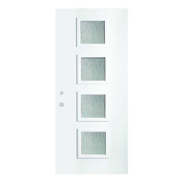Stanley Doors 36 in. x 80 in. Evelyn Grain 4 Lite Painted White Right-Hand Inswing Steel Prehung Front Door