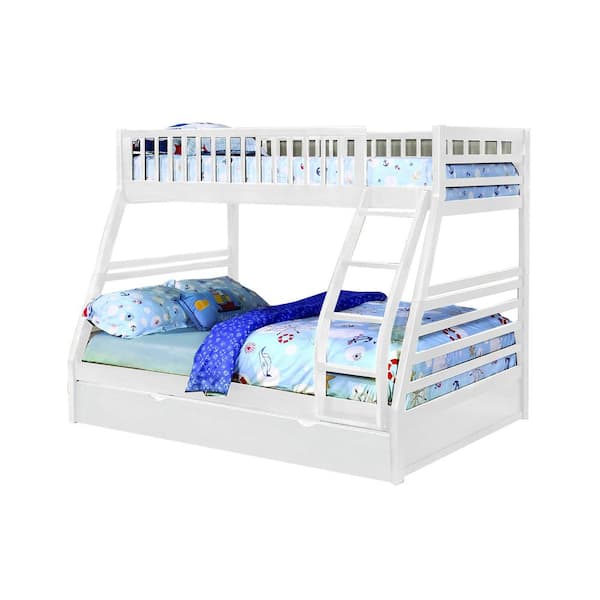 Homeroots Amelia White Twin Over Full, Twin Over Full Bunk Bed With Trundle White