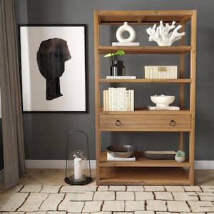 Lark 70 in. H Light Brown Wood 5-Tier Etagere Bookcase