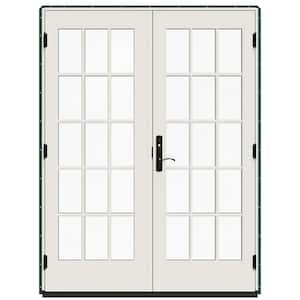 60 in. x 80 in. W-5500 Hartford Green Clad Wood Left-Hand 15-Lite French Patio Door with White Paint Interior