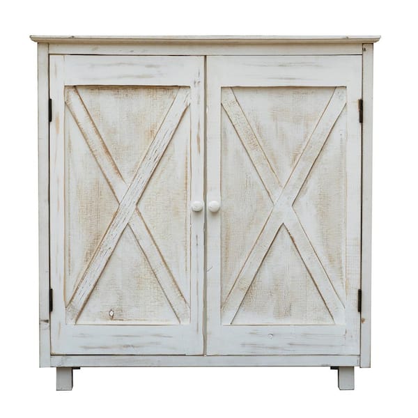 Wood Tall Storage Cabinet with Door Distressed White Rustic – Wehomz