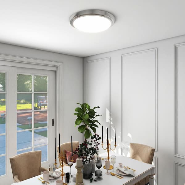 1-Light Brushed Nickel Selectable LED Flush Mount Ceiling Light