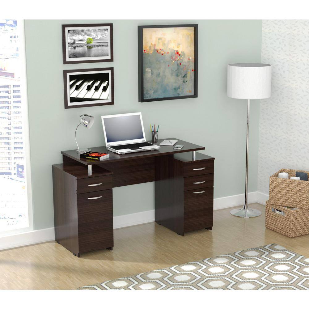 Espresso Wengue Executive Desk with Chrome Accents and Storage