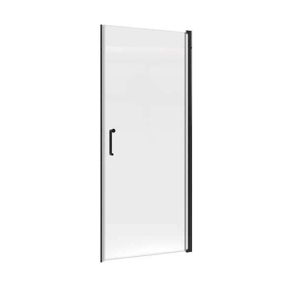 34 in. W x 72 in. H Pivot Frameless Shower Door in Matte Black with Clear Glass