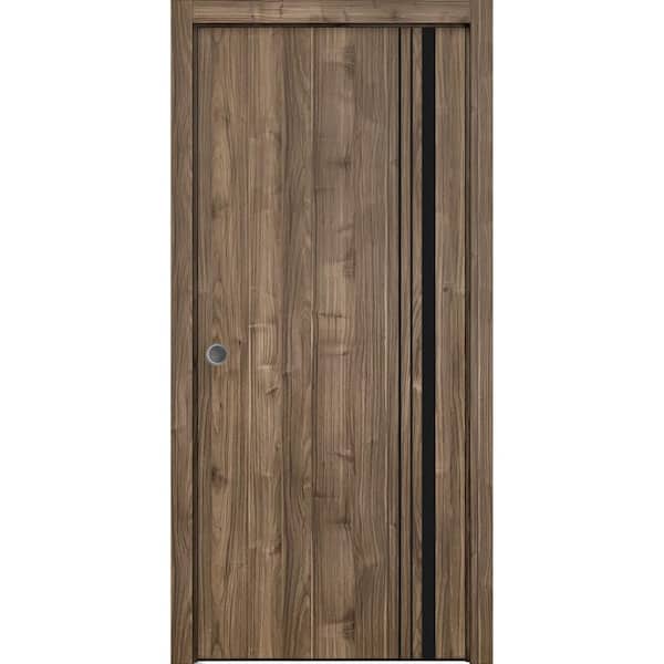 Sartodoors 32 in. x 80 in. 1 Panel Walnut Finished Solid Wood with Honeycomb Sliding Door with Hardware