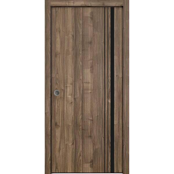 Sartodoors 42 in. x 96 in. 1 Panel Walnut Finished Solid Wood with Honeycomb Sliding Door with Hardware