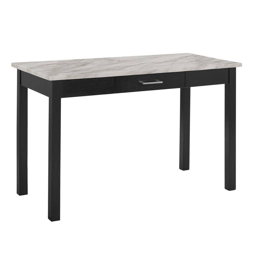 Benjara Black 48 in. Faux Marble Top Writing Desk with Drawer BM272064