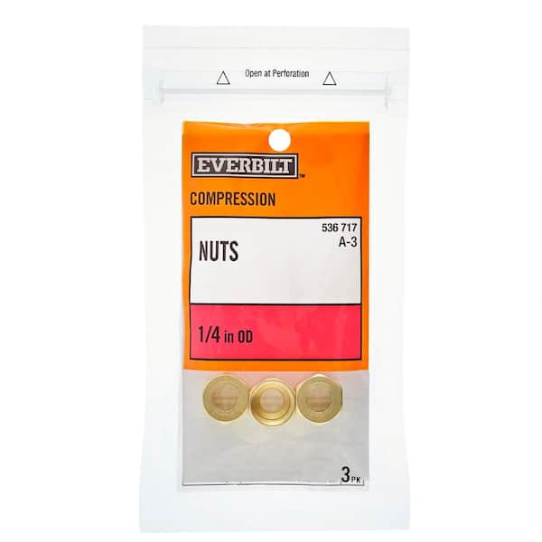 Everbilt 1/4 in. Brass Compression Nut Fittings (3-Pack) 800929 - The Home  Depot