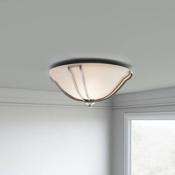 Hampton Bay Gambit 17 in. 3-Light Satin Nickel Flushmount with White Glass Shade