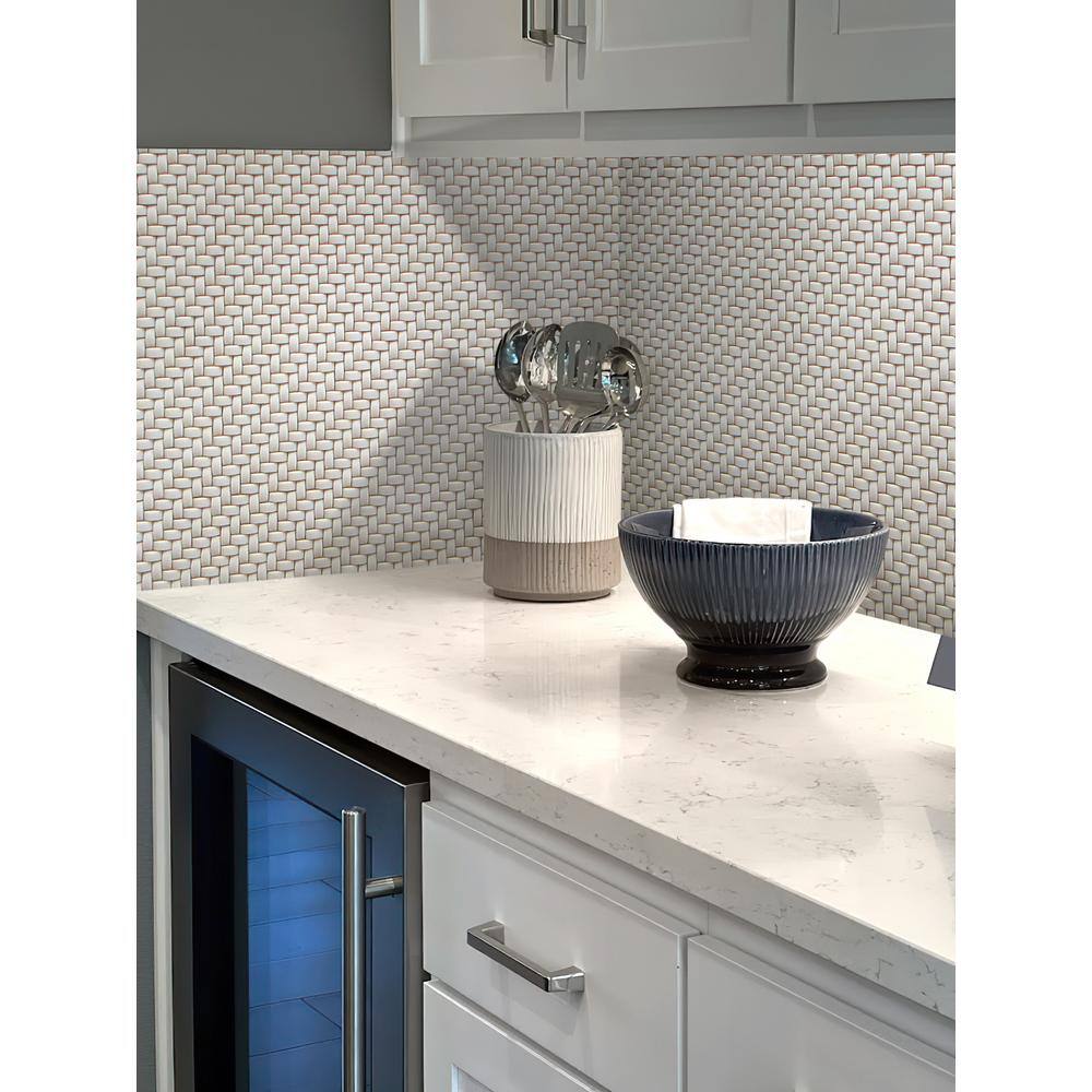 11.7" x 11.8" Beige Glass Basketweave Mosaic Tile