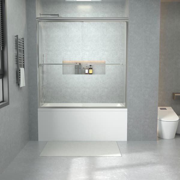 60 in. W x 60 in. H Sliding Semi Frameless Tub Door in Chrome with 1/4 in. (6 mm) Clear Glass