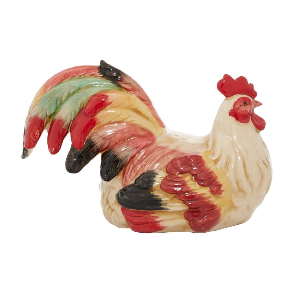 Multi-Colored Ceramic Rooster Garden Sculpture, 15" x 9"