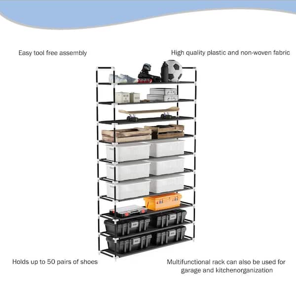 Youdesure 10 Tiers Large Shoe Rack Organizer for 50 Pairs, Space Saving  Shoe Shelf, Non-Woven Fabric Shoe Storage Cabinet (Black)