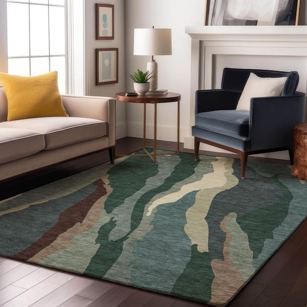 Mayfield Premium Machine Washable Abstract AMF1047 Sage 8 ft. x 10 ft. Area Rug