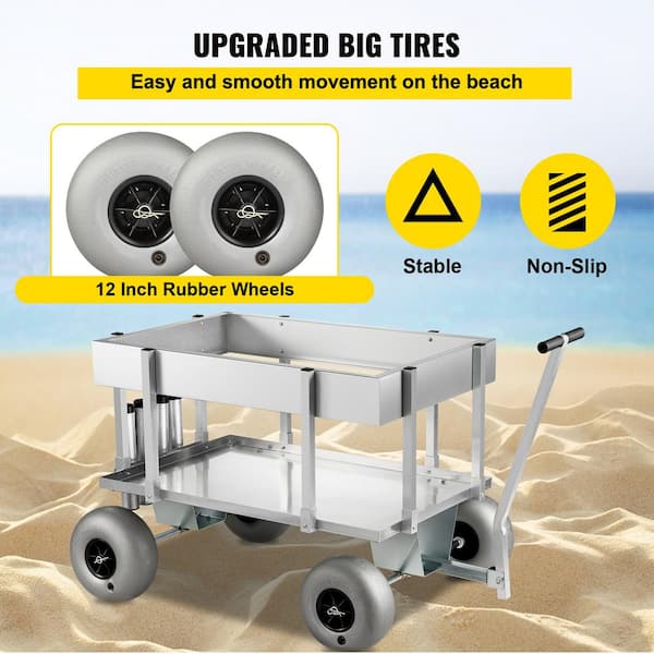 Beach Fishing Cart, Outdoor Fishing Rolling Wheel Wagon, Fishing Cart  withTwo Wheels for Sand, Anti-Corrosion, Heavy Collapsible Wagon Beach Cart  with