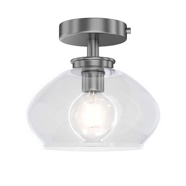 Kinsmon 10 in. Plug and Play 1-Light Brushed Nickel Semi Flush Mount with SkyPlug