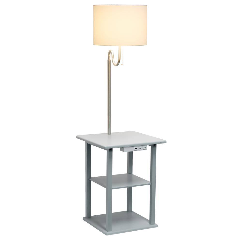 Gray 57" Modern 2-Tier End Table Floor Lamp with USB Ports