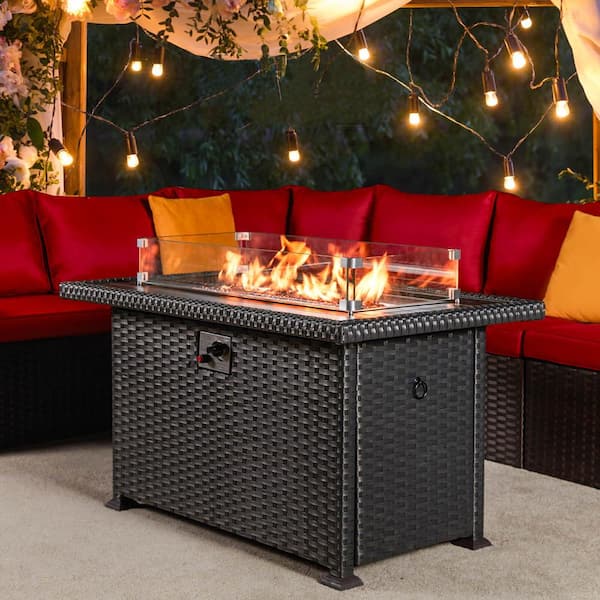 Unbranded 44 in. Black Metal 50000 BTU Propane Outdoor Fire Pit Table/Wind Guard