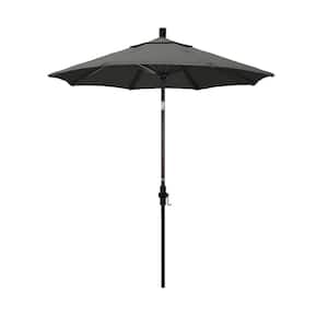 7.5 ft. Bronze Aluminum Market Collar Tilt Crank Lift Patio Umbrella in Charcoal Sunbrella