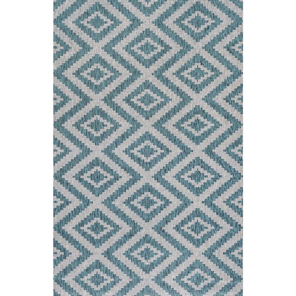 Sintra Diamond Tribal Blue/Gray 8 ft. x 10 ft. Indoor/Outdoor Area Rug
