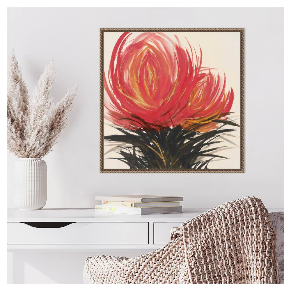 Clover Blossom II Red Floral Canvas Print with Bronze Frame