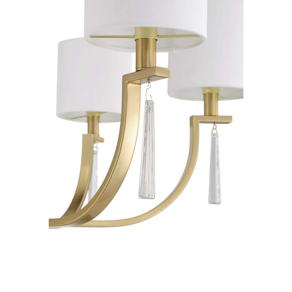 Fortuna Satin Brass 6-Light Chandelier with White Linen Shades
