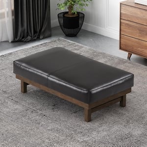 Clare Modern PU Cocktail Ottoman with Wood Frame, Brown and Walnut