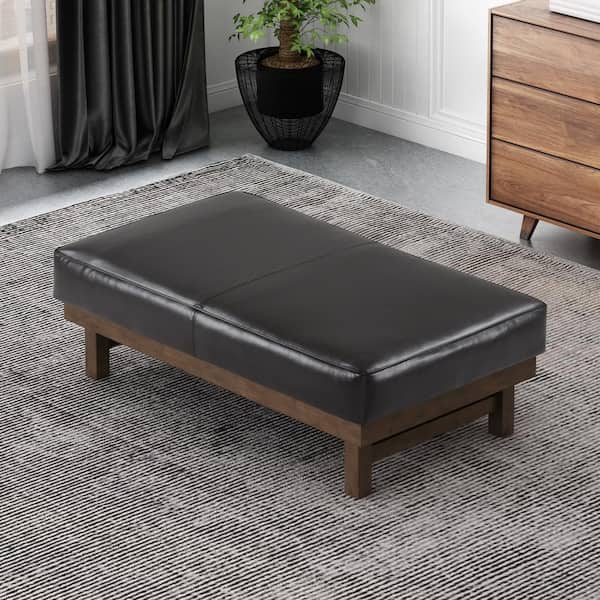 CHRISTOPHER KNIGHT HOME Clare Modern PU Cocktail Ottoman with Wood Frame, Brown and Walnut