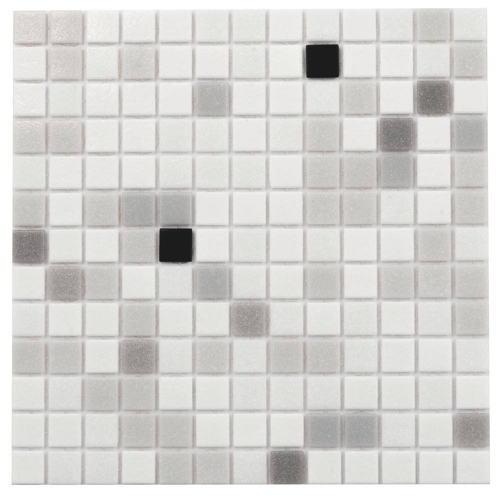 12" x 12" Glossy White and Black Glass Mosaic Tile