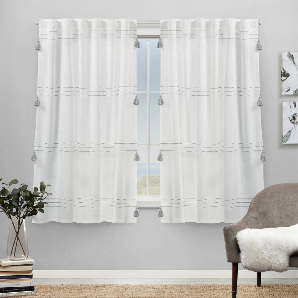 Demi Grey Horizontal Stripes Light Filtering Hidden Tab / Rod Pocket Curtai