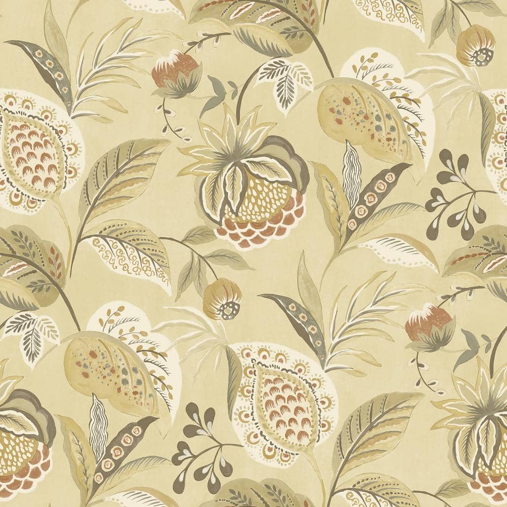 Bohemian Jacobean Mustard and Light Brown Pre-pasted Wallpaper