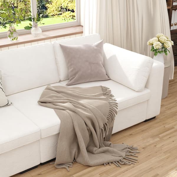 Modern 109.5 in. Straight Arm Matte Fabric Rectangle 4-Seat with Plush Cushions and 2-Armrest Pillows Sofa in White