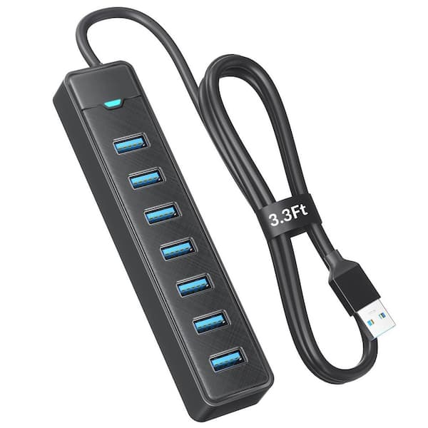 Lukyamzn 7 Ports USB 3.0 Hub 5 Gbps Expander Multiport Adapter with Long Cable for PC Laptop Flash Drive Mobile HDD 1 Pack