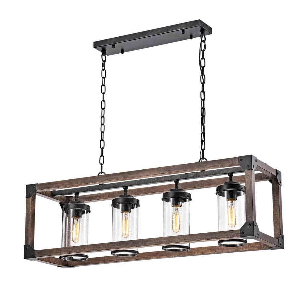 Jojospring Canela 4Light Antique Black Metal and Wood Rectangle ...