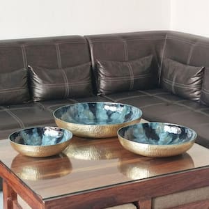 Currata Champagne Gold Rain Forest Enamel Metal Decorative Bowls (Set of 3)