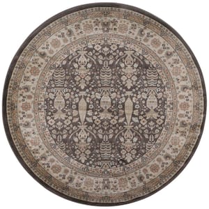 Garda Brown 5 ft. Round Traditional Oriental Floral Area Rug