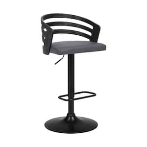 Adele Adjustable 25-32 in. Height Low Back Swivel Grey Faux Leather/Black Wood Bar Stool with Black Base 44 in. Height