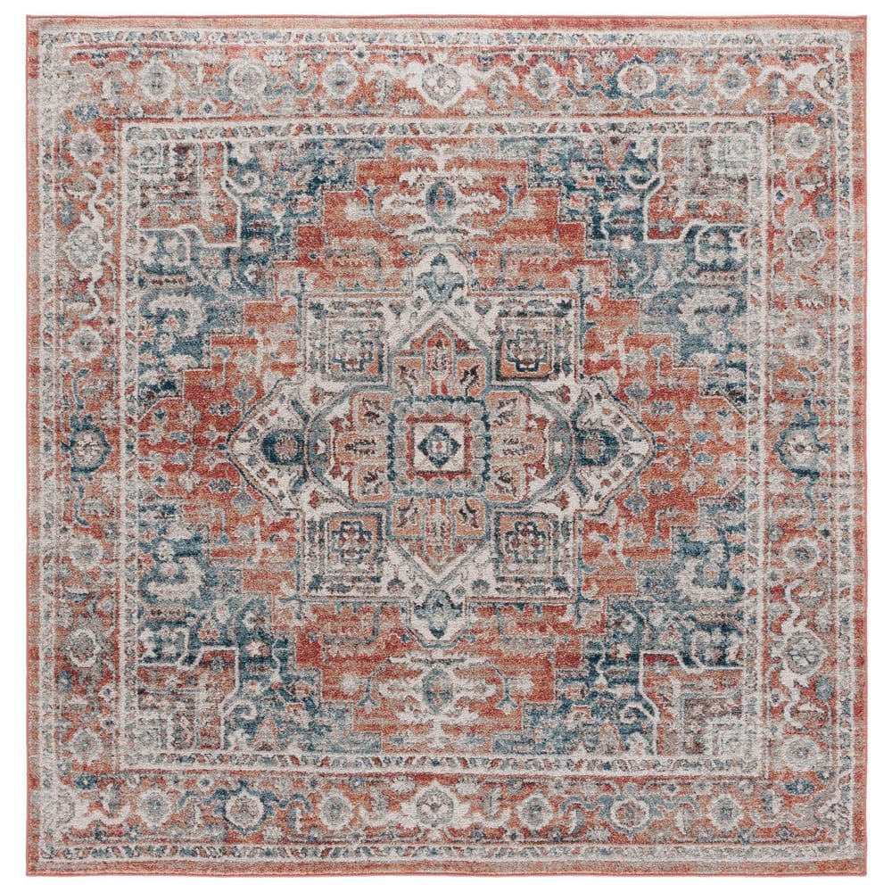 Vintage Tabriz 7 ft. x 7 ft. Rust/Blue Distressed Aztec Medallion Square Area Rug price history on PriceWatchPro