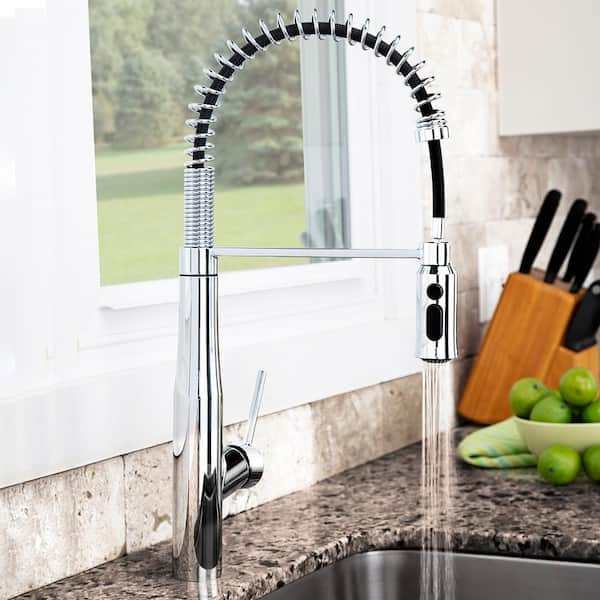 Speakman Neo Single Handle Spring Pull Down Sprayer Kitchen Faucet In Matte Black Sb 1043 Mb The Home Depot