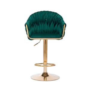 44.09 in. Green Vintage Bar Stools with Back and Footrest Counter Height Dining Chairs