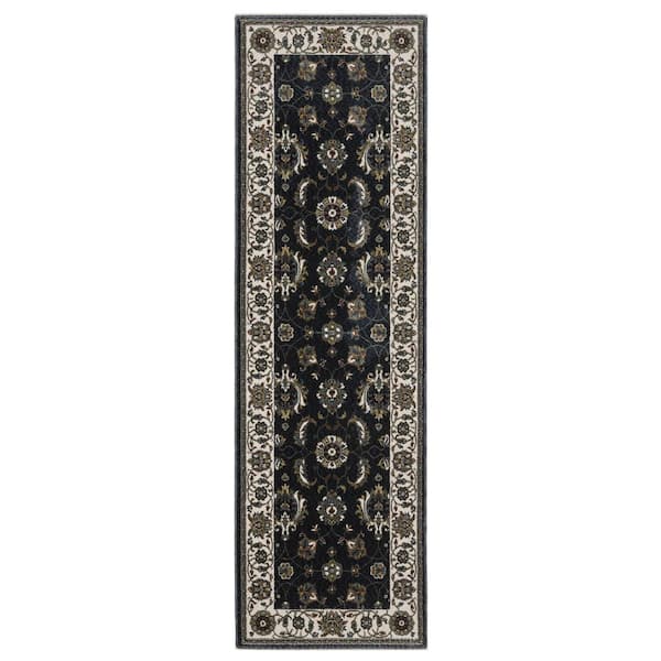 AVERLEY HOME Victoria Blue/Ivory 2 ft. x 8 ft. Traditional Oriental Persian-Inspired Polyester Fringed-Edge Indoor Runner Area Rug