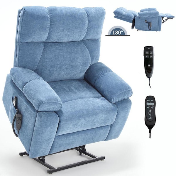 Heavy-Duty Power Lift Heat Massage Recliner Chair with Dual Motor, Infinite Position, Hidden Cup Holders & Remote-Blue