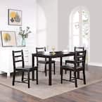 Farmhouse Rectangle Dark Brown Wood Dining Room Set with MDF Top, Table & Chairs with Faux Leather Cushions (5-Piece)
