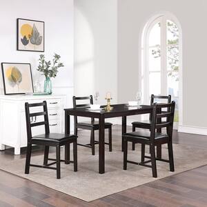 Farmhouse Rectangle Dark Brown Wood Dining Room Set with MDF Top, Table & Chairs with Faux Leather Cushions (5-Piece)