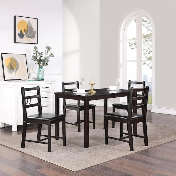 Lnc Farmhouse Rectangle Dark Brown Wood, Leather Chair Dining Room Sets