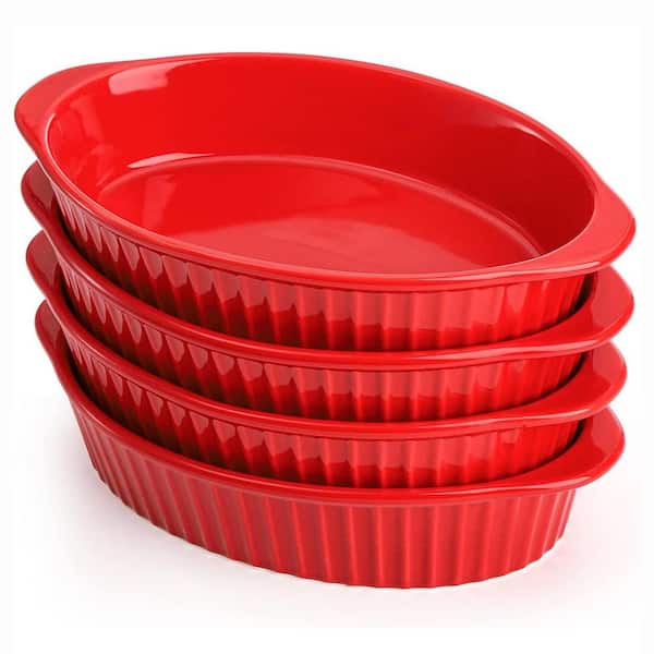 4-Piece White Porcelain Oval Baking Dish Set Oven Microwave Freezer Safe Nonstick Double Handle Bakeware Set